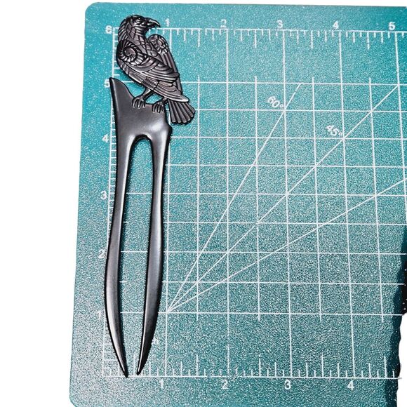 Raven Hair Prong Styling Pins Black Wicca Witch Stick Whimsical Goth Bird Crow - Picture 5 of 14